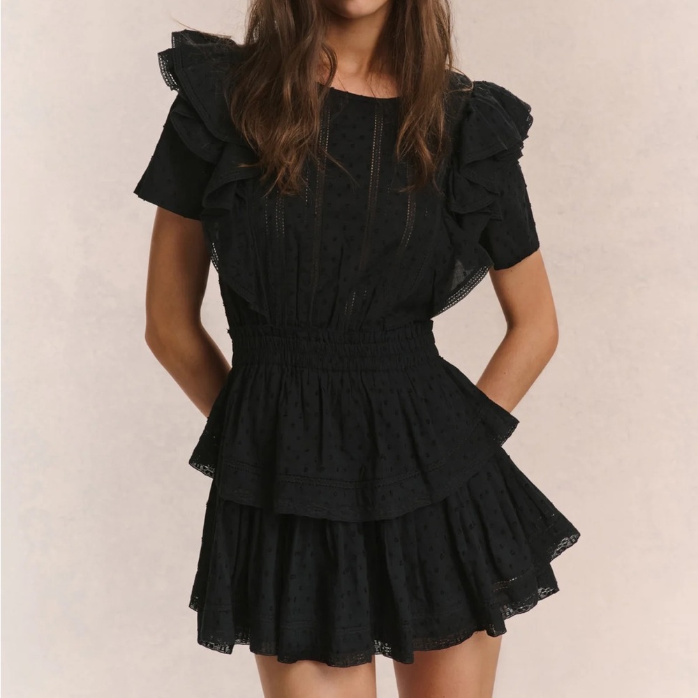 LoveShackFancy Black Ruffled Mini Dress